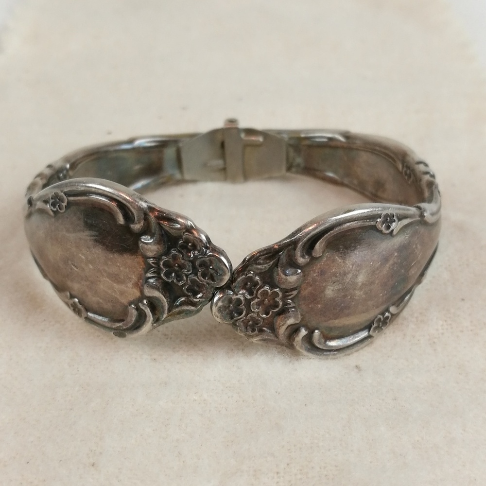 Sterling Silver Spoon Bracelet Floral Small